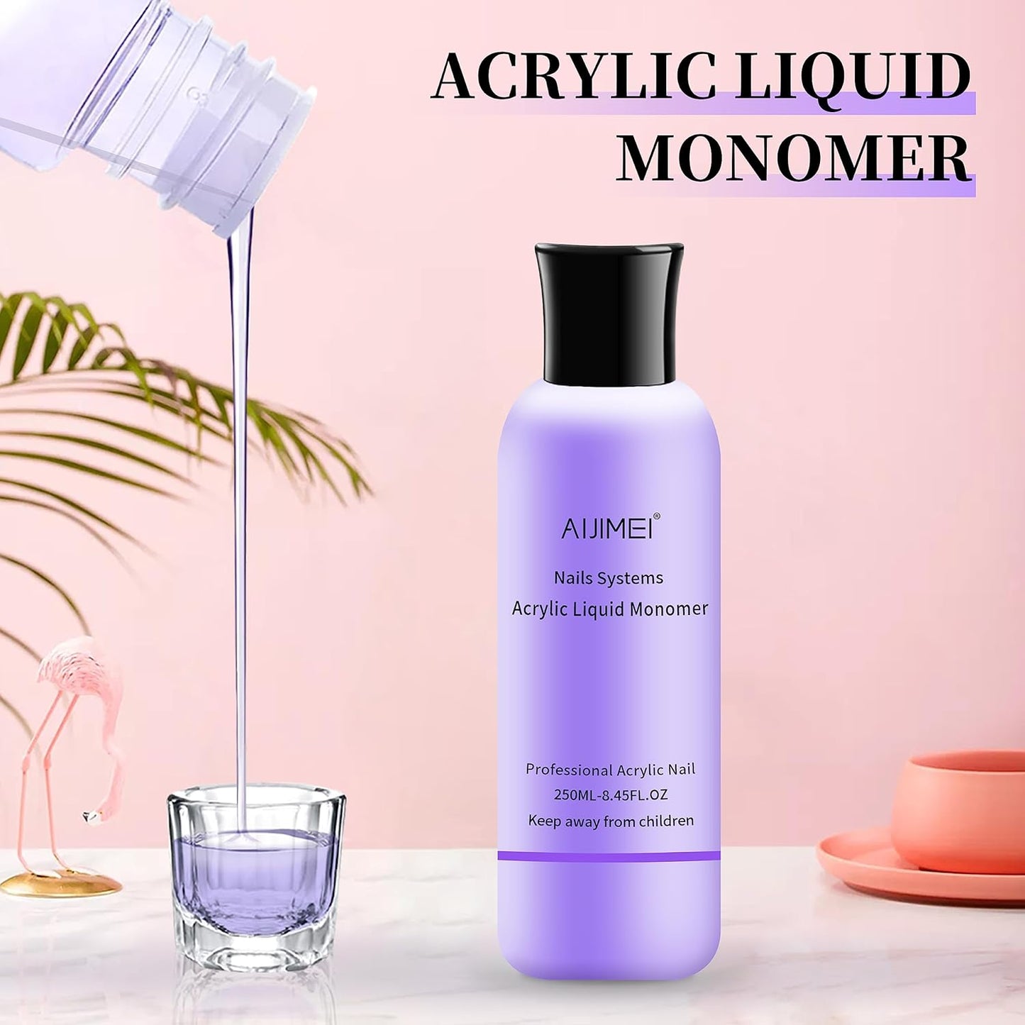 AIJIMEI Acrylic Liquid Monomer 250ML/8.5FL.OZ with 3PCS Acrylic Nail Brushes for Acrylic Powder Acrylic Nail Liquid Monomer For Acrylic Nails For Nails Powders & Liquids