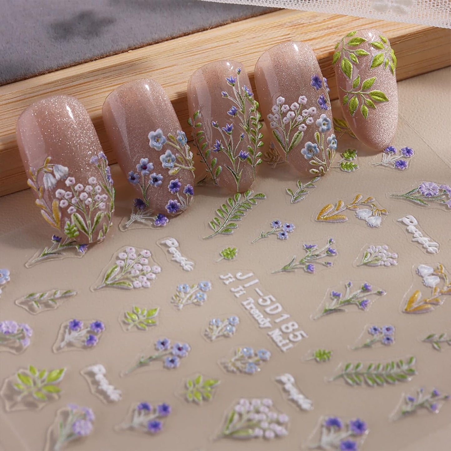 Flower Nail Stickers for Nail Art Flowers Nail Art Stickers Summer Floral Bouquet 5D Embossed Nail Decals Self-Adhesive Nails Supply Manicure Sliders Flower for Nails Decoration 4 Sheets
