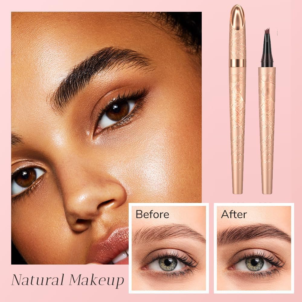 Microblading Eyebrow Pencil, 2025 New Waterproof Eyebrow Pencil, Premium Microblading Eyebrow Pen with 4 Tip, Long-Lasting Natural Magic Eyebrow Makeup Fine Stroke Eye Brow Pen for Women (Dark Brown)