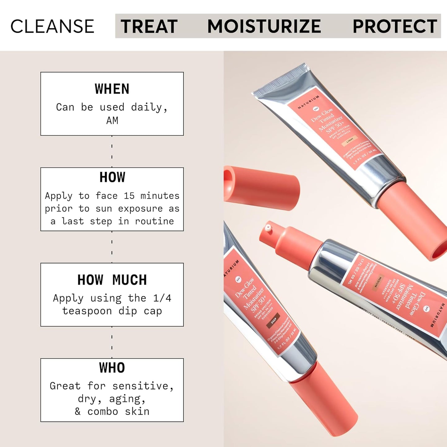 Naturium Dew-Glow Tinted Moisturizer SPF 50+ Medium, Daily Moisturizing Sunscreen & Face Primer with Tint, Skin Protector with Dewy Finish, 1.7 oz