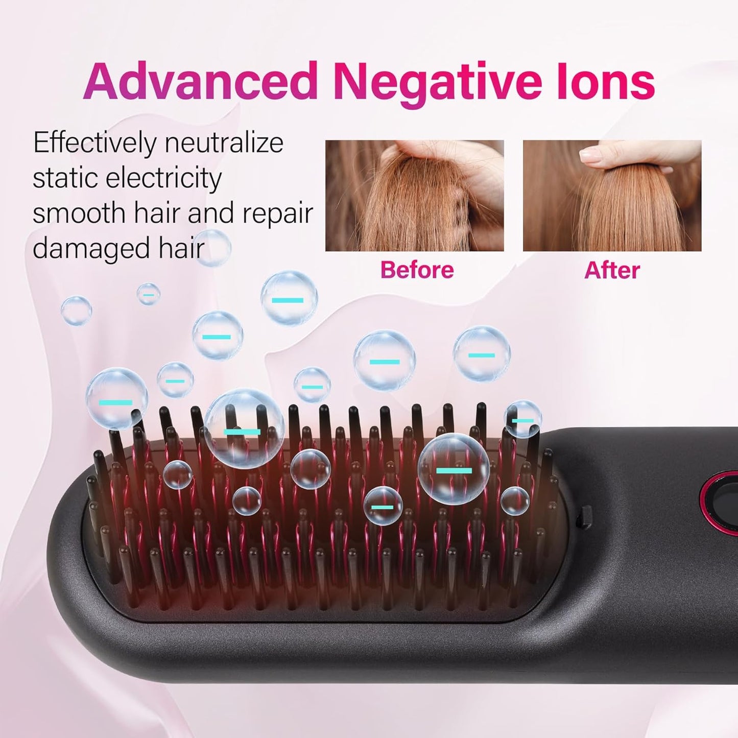 Rechargeable Hot Hair Brush Straightener Heat Pressing Combs Ceramic Electric Straightening Comb, Anti Burn for Natural Black Hair Beard Wigs Holiday Gifts