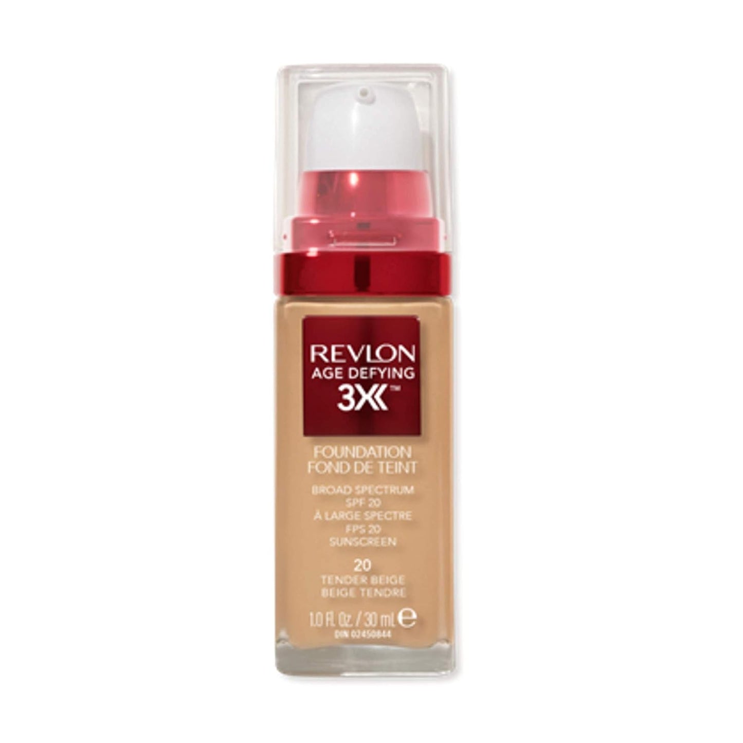 Revlon Age Defying 3X Makeup Foundation, Firming, Lifting and Anti-Aging Medium, Buildable Coverage with Natural Finish SPF 20, 020 Tender Beige, 1 fl oz