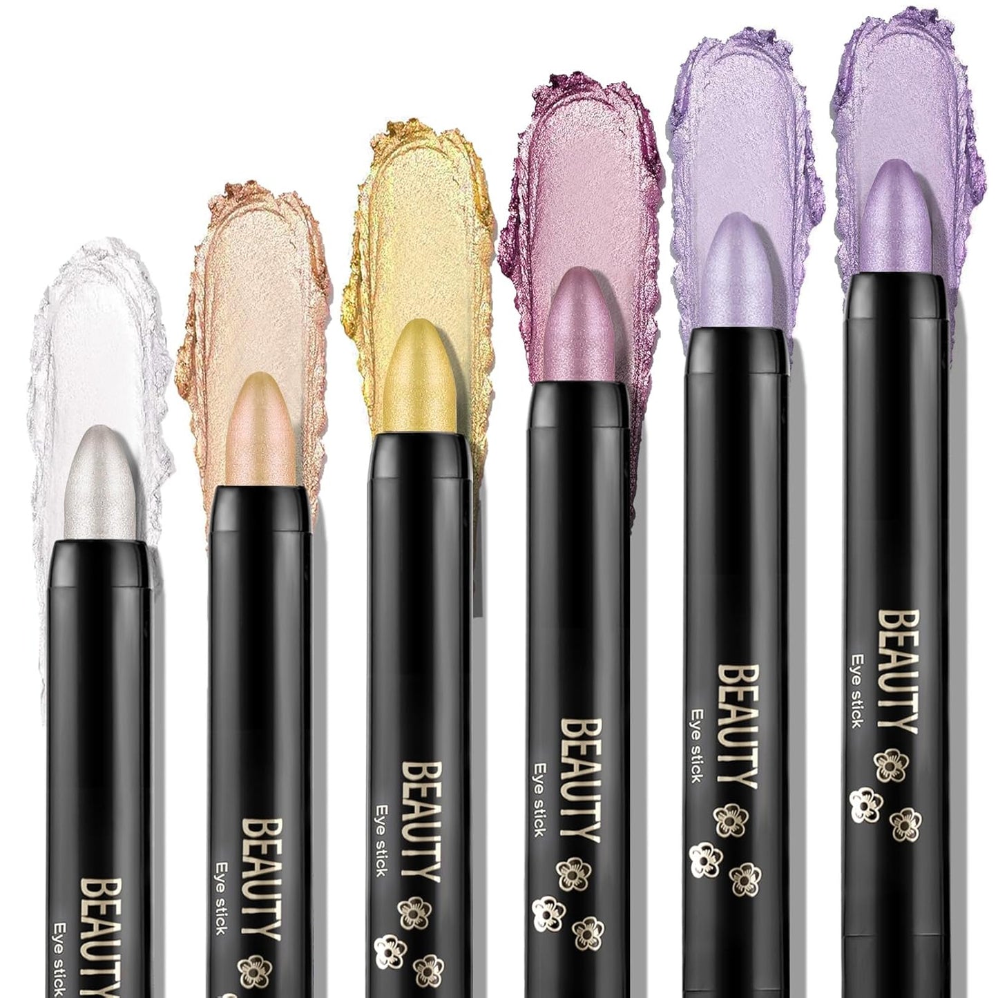 Boobeen 6PCS Cream Eyeshadow Stick Waterproof Pencil Crayon Eye Brightener Shimmer Pen Create Glitter Makeup, Easy to Use