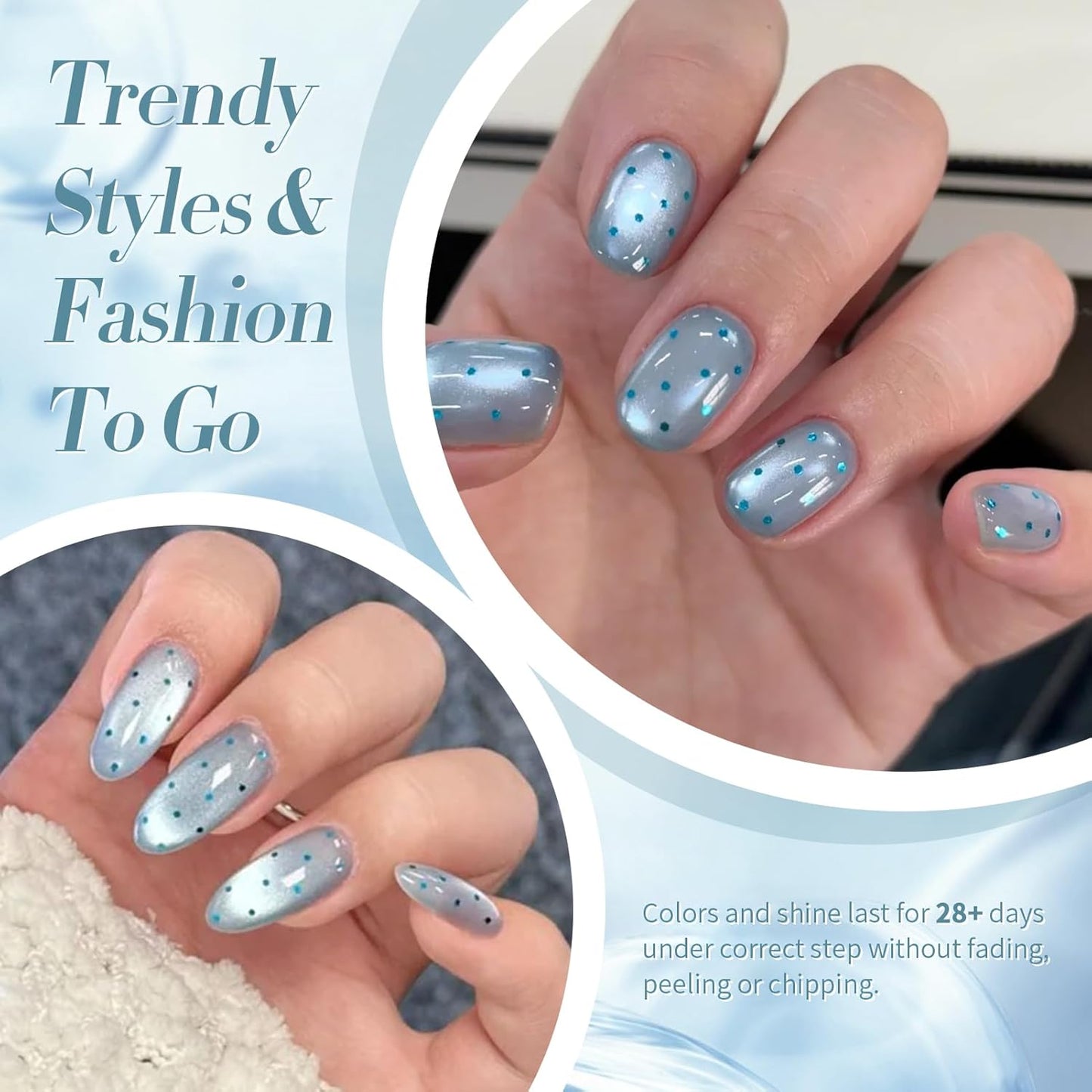 BORN PRETTY Cat Magnetic Eye Gel Nail Polish, Blue Glitter Cat Magnetic Gel Nail Polish, Crescent Bay Magnetic Nail Polish for Nail Art Manicure Salon DIY at Home 15ML