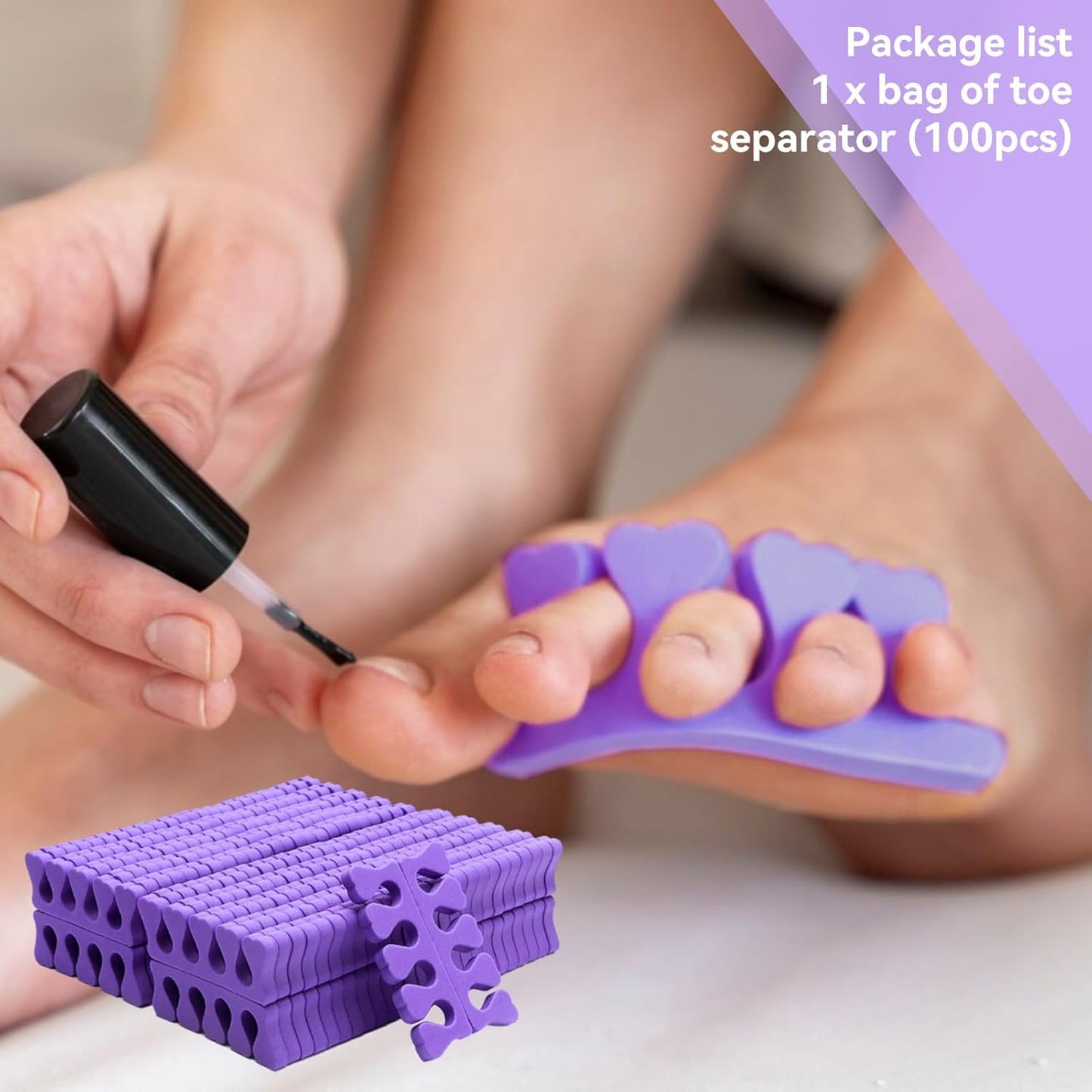 100PCS Sponge Toe Separator, Soft Toe Spreader Nail Art Finger Separator Divider Spacer Manicure Pedicure Tool for Nail Polish (Purple)