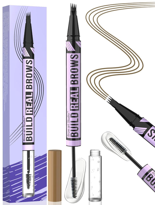 iMethod Eyebrow Pen and Eyebrow Gel - Eyebrow Pencils for Women with 4-Fork-Tip & Brow Gel Clear, Magical 2-in-1 Dual-Ended Brow Pen for Fuller-Looking Defined Brows, Stay All Day, Brown
