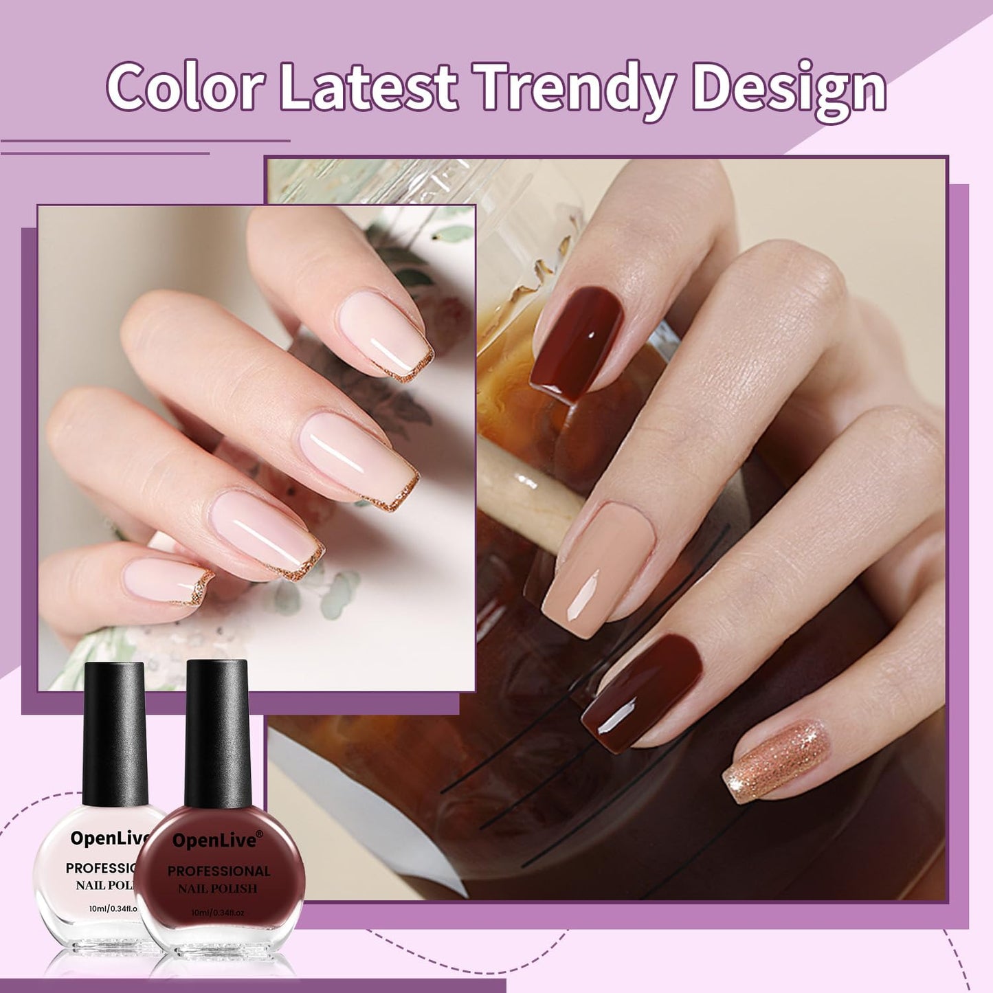 10ml Nude Pink Nail Polish Set 6 Colors Brown Red Purple All Seasons Neutral Color Quick Dry Nail Polish Set for Women Salon DIY Nail Art