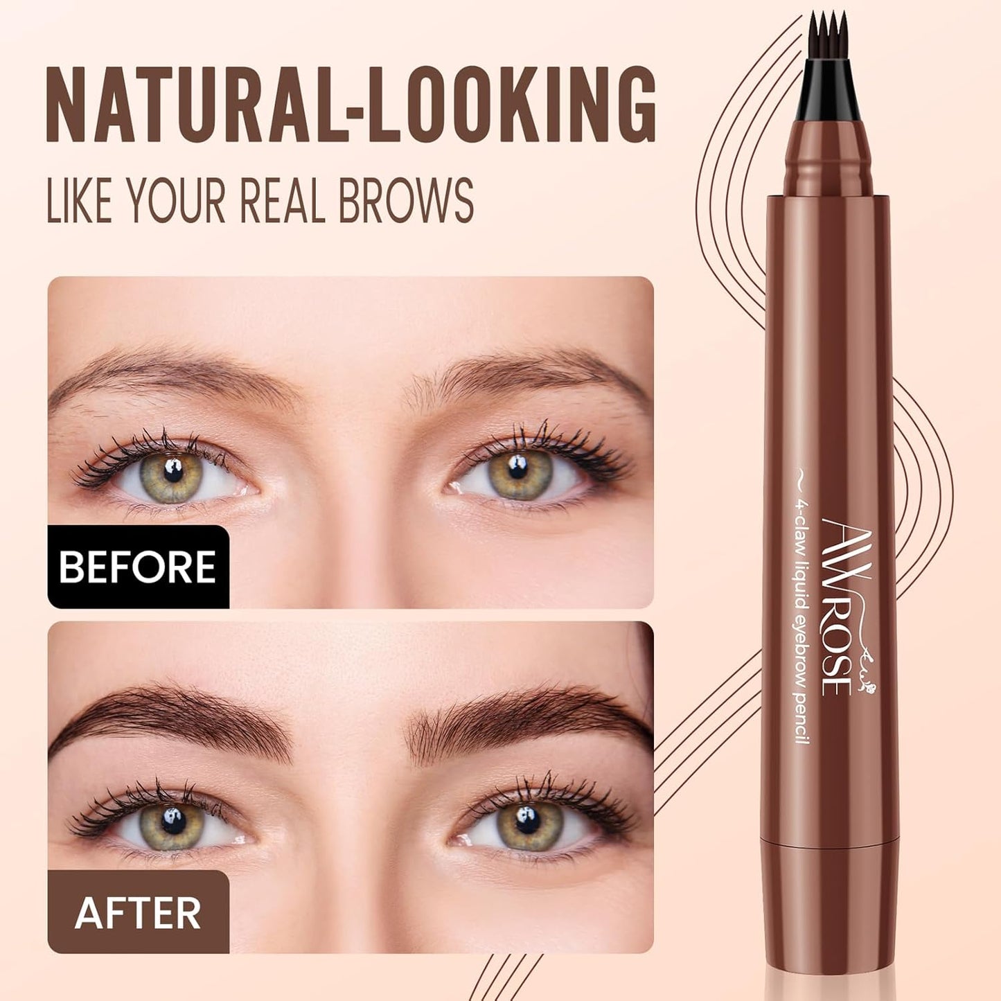 AWROSE Eyebrow Pencil, 3D Waterproof Microblading Eyebrow Pen 4 Fork Tip Tattoo Pencil, Precise Natural Magic Eye Brow Pen with Hair Like Strokes, 4 Points Multi-Used Eye Brow Pencils for Women/Men