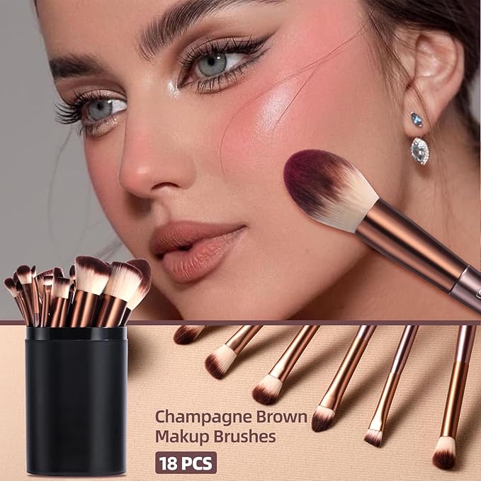 BS-MALL Makeup Brush Set 18 Pcs Premium Synthetic Foundation Powder Concealers Eye shadows Blush Makeup Brushes with black case (B-Brown)
