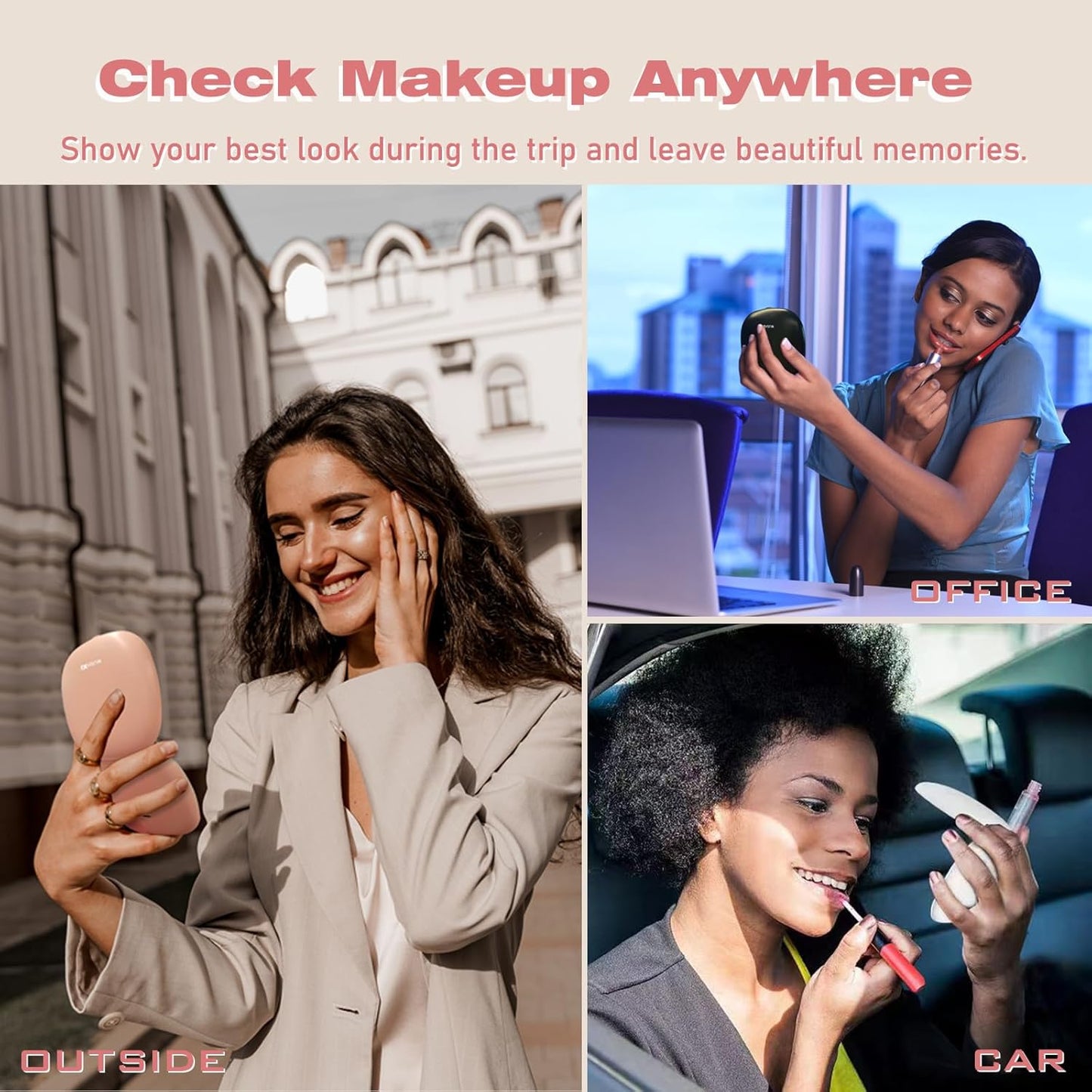 Portable LED Makeup Mirror - Compact Travel Mirror with Light, 10X Magnification, Adjustable Brightness, Rechargeable, for Her, Travel Accessories for Women, Ideal for Purse