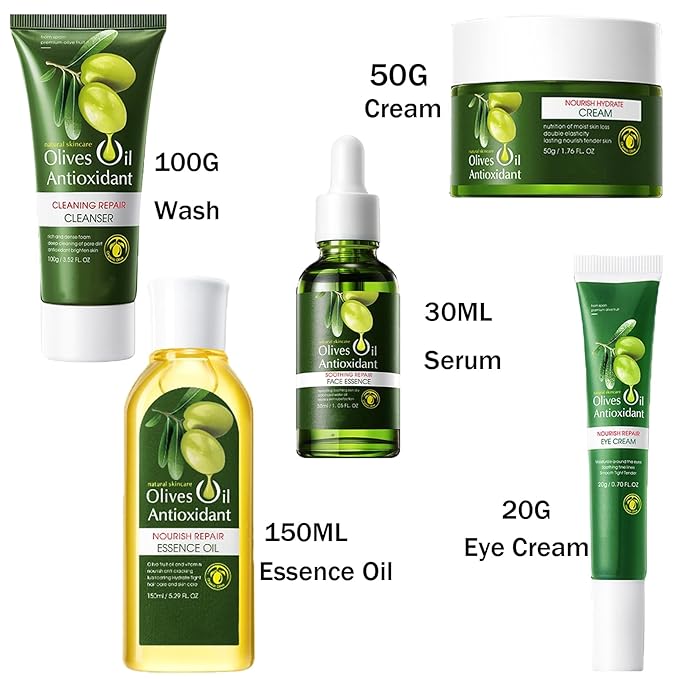 Olive Oil for Skin, 5Pcs Olive Oil Face Skincare Kit, Skin Care Products Set With Olive Oil for Face and Body, Skin Care Routine Kit for Women, Olive Oil Moisturizer, Skin Care for Dry Skin