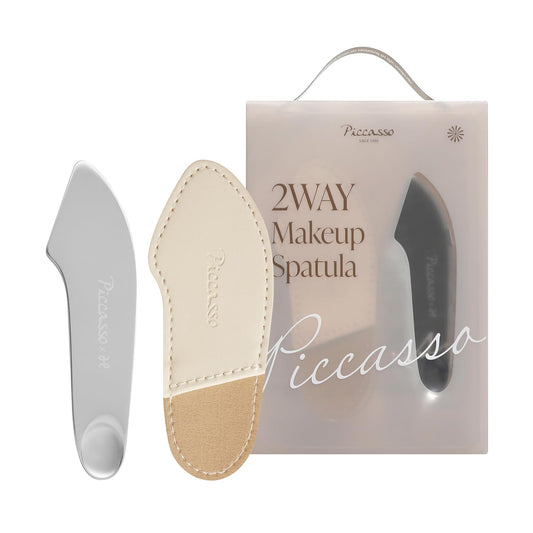 Piccasso 2-Way Makeup Spatula – Professional Foundation & Skin Care Spatula for Face, Dual-Ended Stainless Steel Tool for Precise and Hygienic Application, Includes Leather Case
