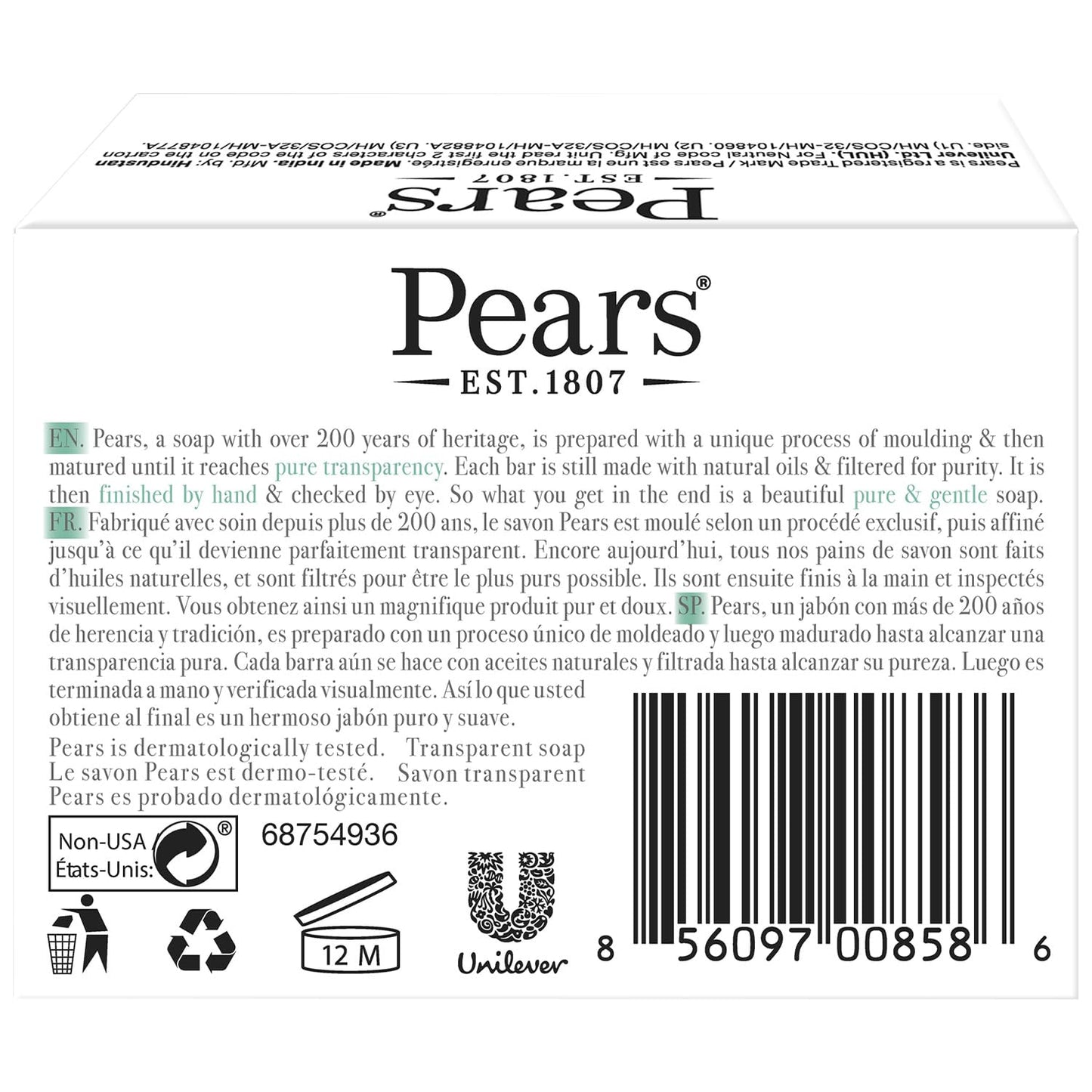 Pears Soap, Pure & Gentle with Lemon Flower Extracts, 3-Pack – Transparent Green Glycerin Soap for Radiant, Glowing Skin, 4.4 Oz Ea
