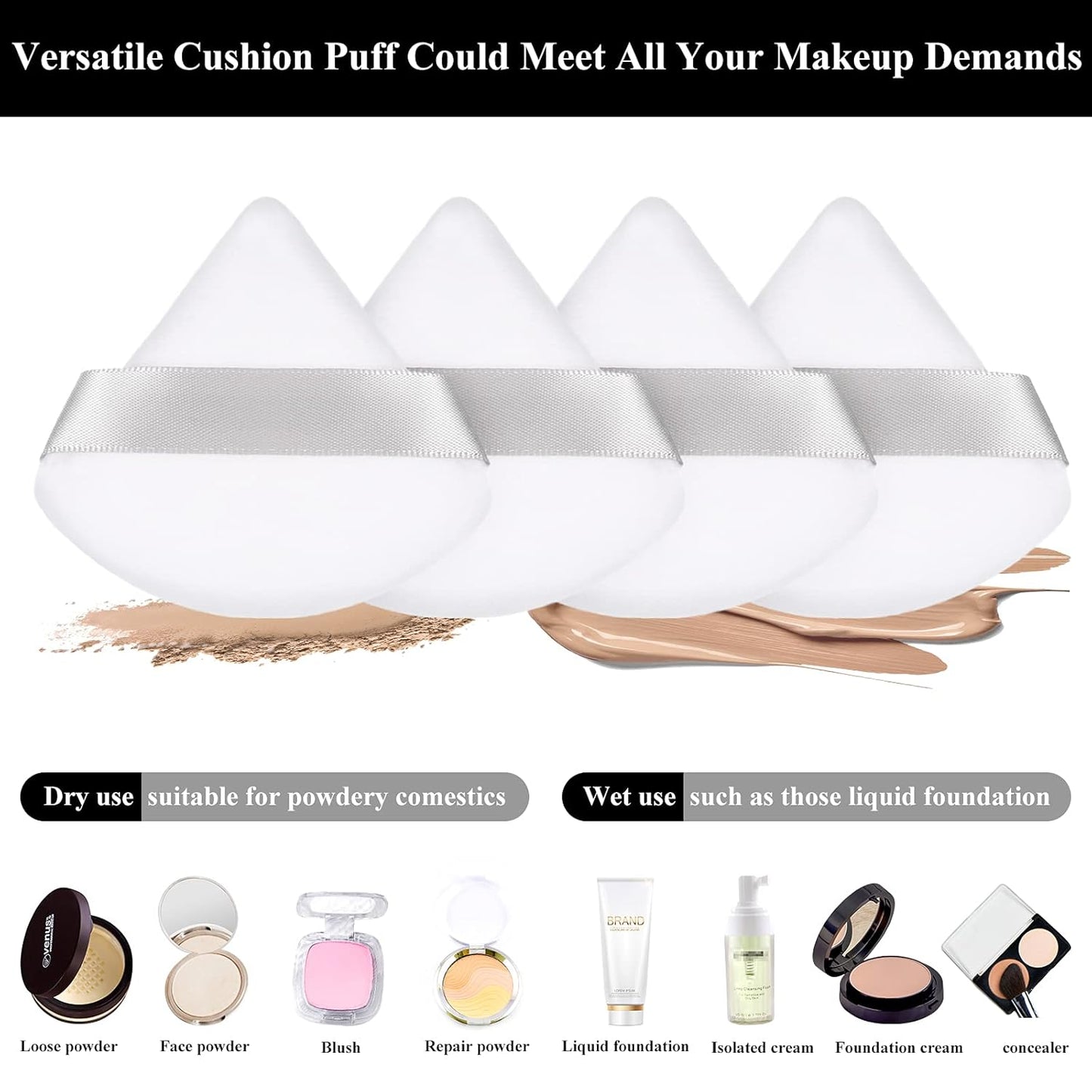 Maitys 12 Pieces Powder Puff Triangle Face Makeup Cosmetic for Loose Powder Soft Body Washable Reusable Foundation Sponge Mineral Wet Dry Makeup Tool for Women(Small,White)