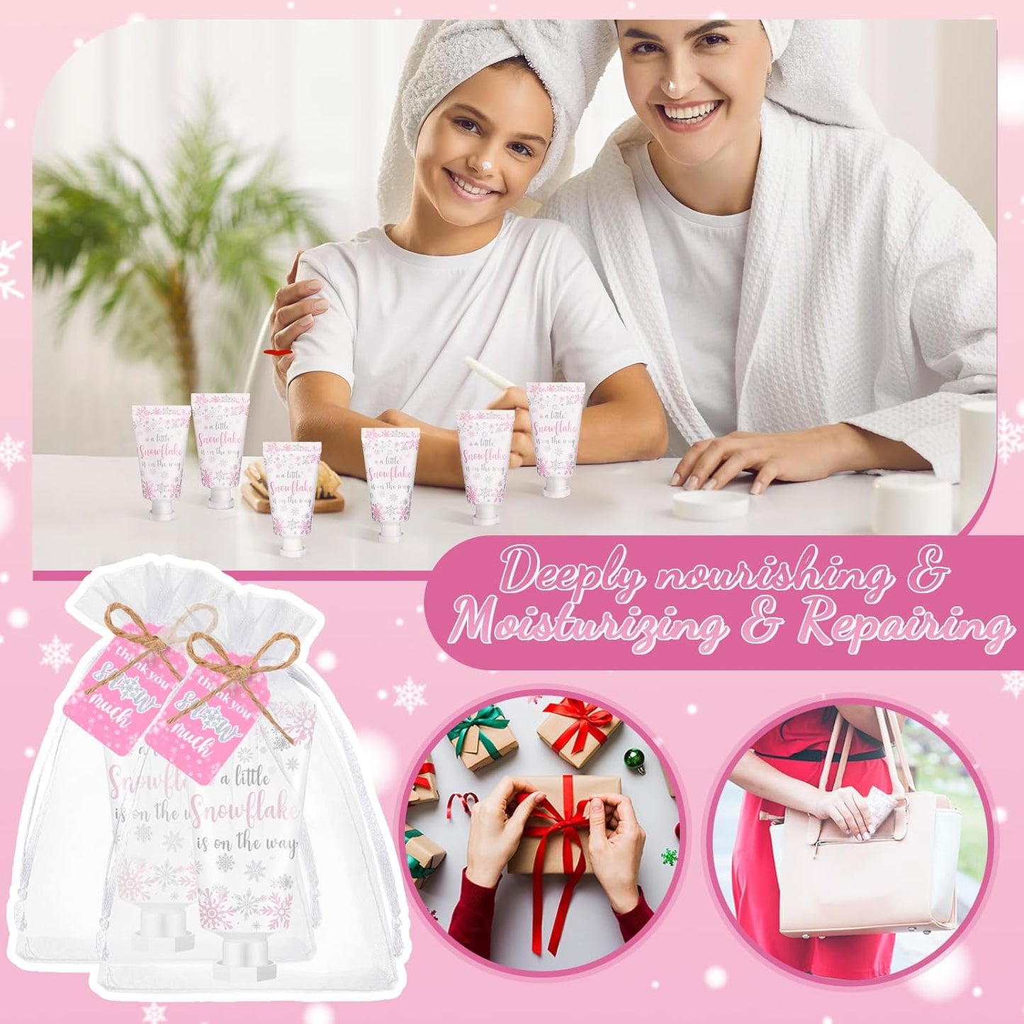 48 Sets Baby Shower Hand Cream Party Favors for Guests Christmas Hand Cream Gift Bulk Travel Size Lotion Set for Wedding Christmas(Snowflake)