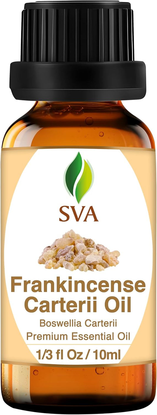 SVA Frankincense Essential Oil – 1/3 Fl Oz – 100% Natural Boswellia Carterii Oil - for Diffuser, Hair Care, Face, Skin Care, Aromatherapy, Scalp and Body Massage, Soap and Candle Making