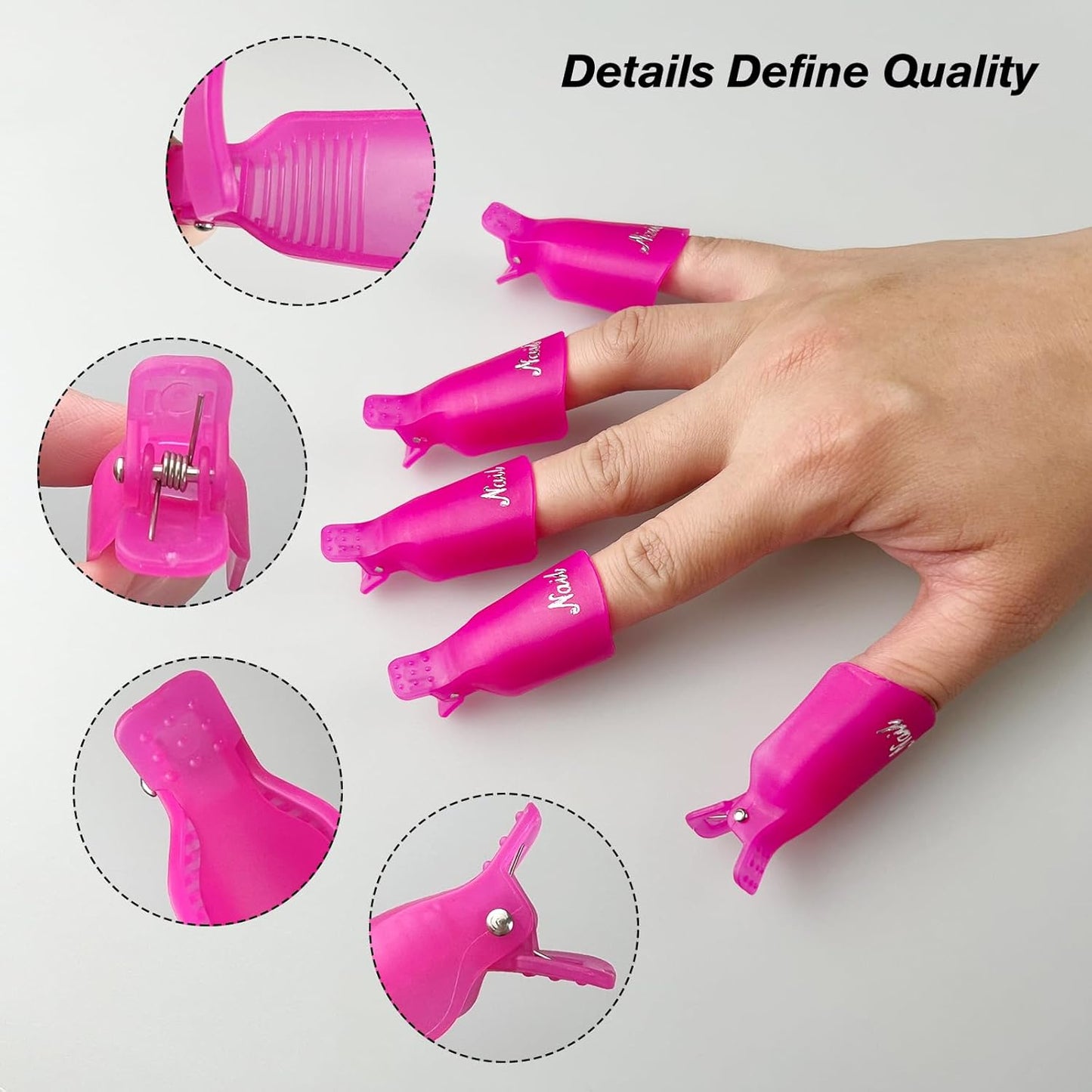 20-Piece UV Gel Polish Remover Wrap Tool in Pink-Professional Acrylic Nail Art Soak Off Cap Clips