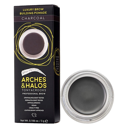 Arches and Halos Luxury Brow Building Pomade - Vegan Eyebrow Pomade - Creamy, Long Wearing Color for Clean, Defined Brows - Charcoal - 0.1 oz