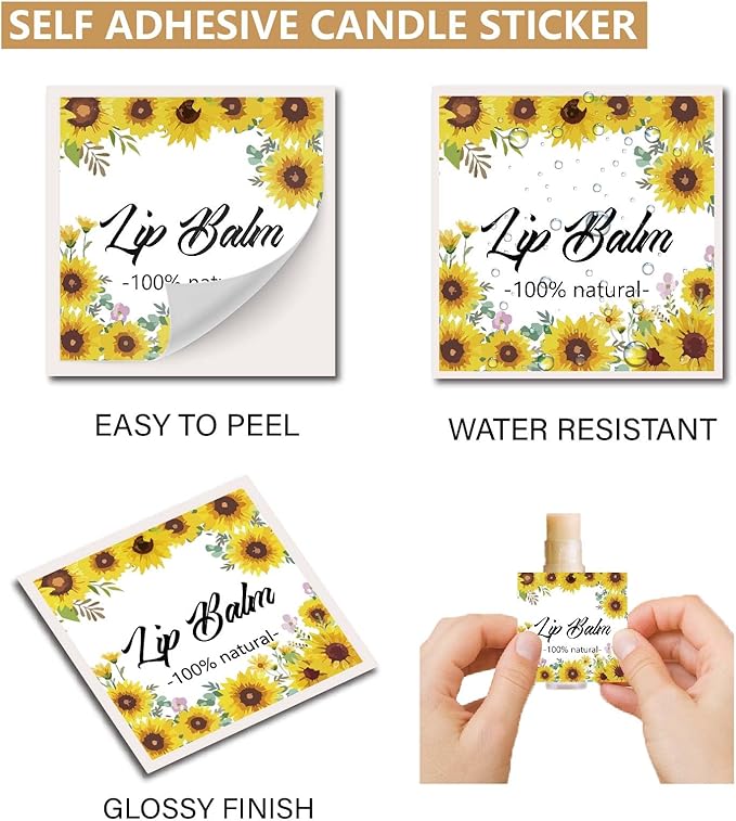 CRASPIRE 80Pcs 8 Styles Lip Balm Sticker Sunflower Self-Adhesive Homemade Lip Balm Labels Vintage Square DIY Plant Label Stickers for Lip Balm Containers Cosmetics Lipsticks