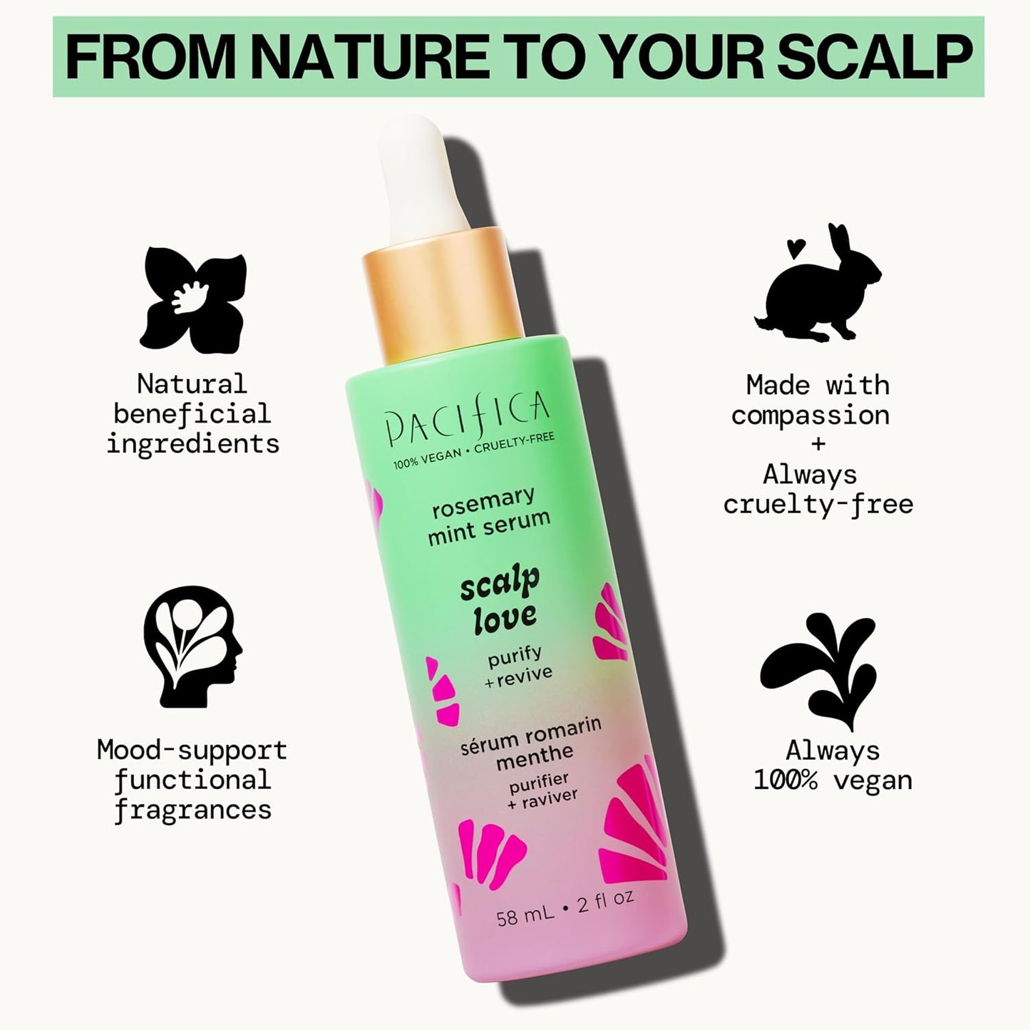 Pacifica Scalp Serum – Rosemary Mint Scalp Love Serum - Scalp Treatment for Dry Itchy Scalp w/Witch Hazel for Scalp Detox & Moisturizing, Vegan & Cruelty-Free, 2 oz