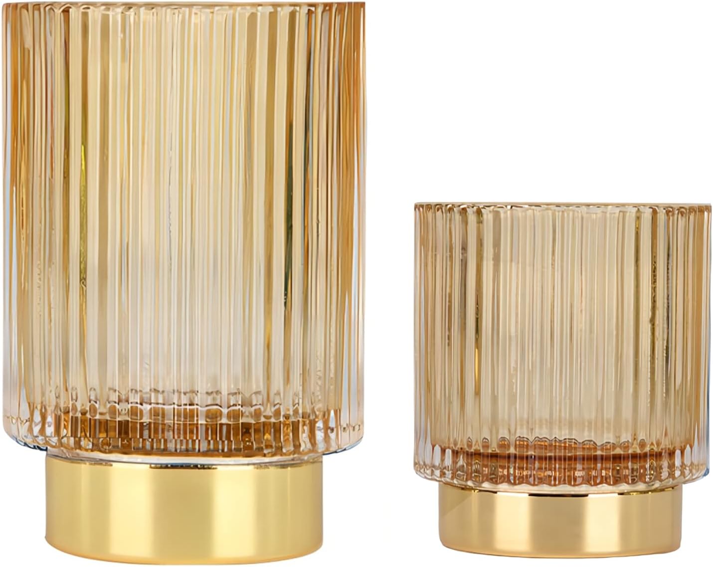 DASITON Makeup Brush holder Organizer,Crystal Cosmetic Makeup Brush Glass Brushes Storage Holder, Vintage Make Up Brush Cup Pen Pencil Holder striped vase(Coffee S＋L)