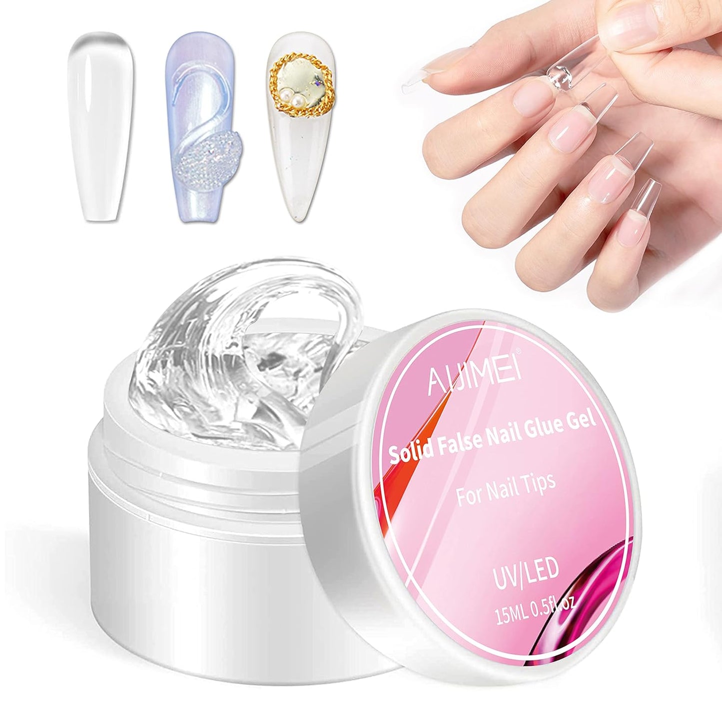 AIJIMEI Solid Builder Nail Gel - 15ml Solid Gel for Press Ons, False and Acrylic Tips Sculpting Gel for Art Non-Sticky Hand Carving Glue Extension with Sequins DIY Salon Home Use