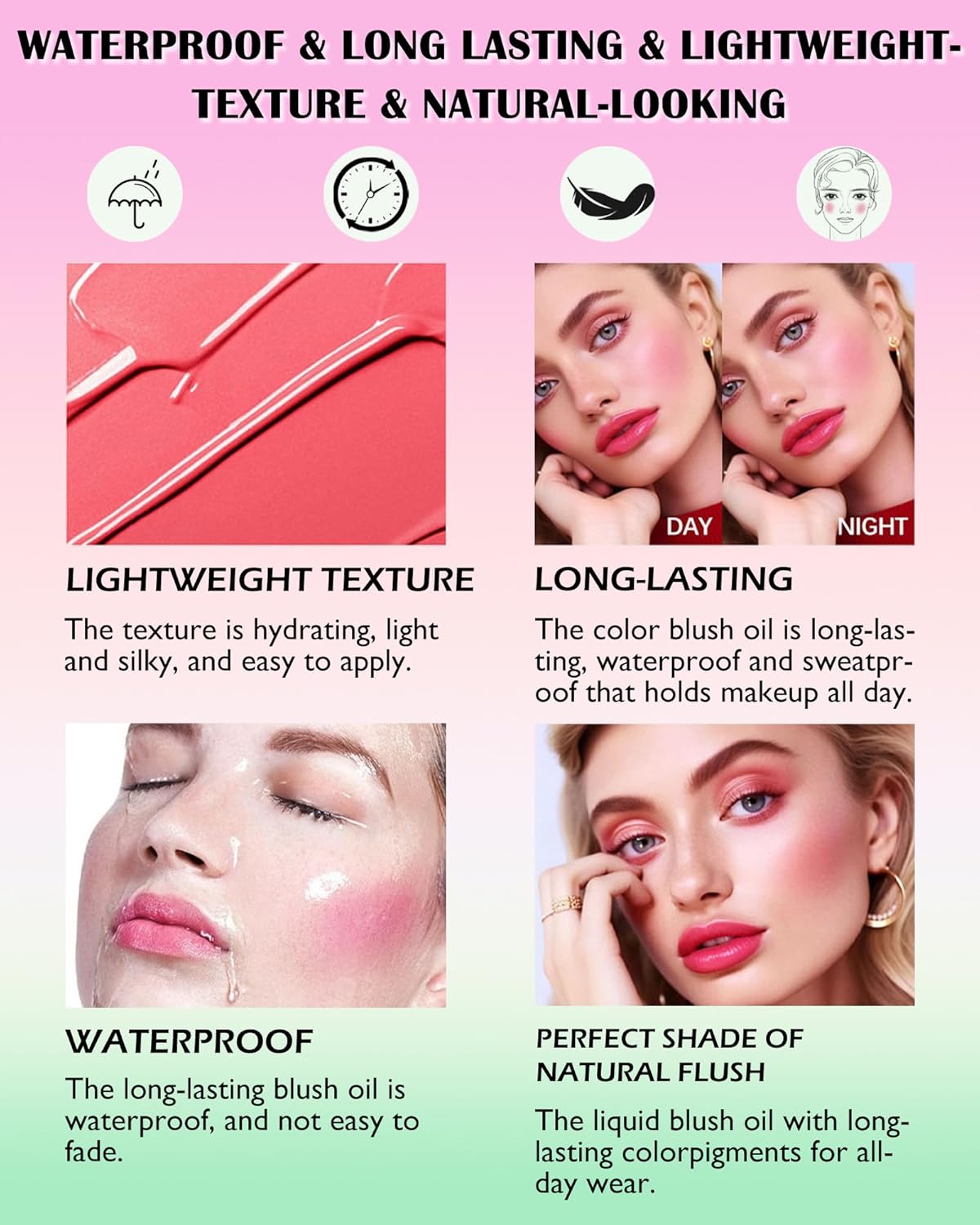 Pink Liquid Blush Oil Clear Liquid Blush for Cheeks, Waterproof Liquid Blush Oil Moisturizing Tinted Blush Stick, Long Lasting Blendable Highly Pigmented Cheek Tint, Christmas Makeup Gift for Women