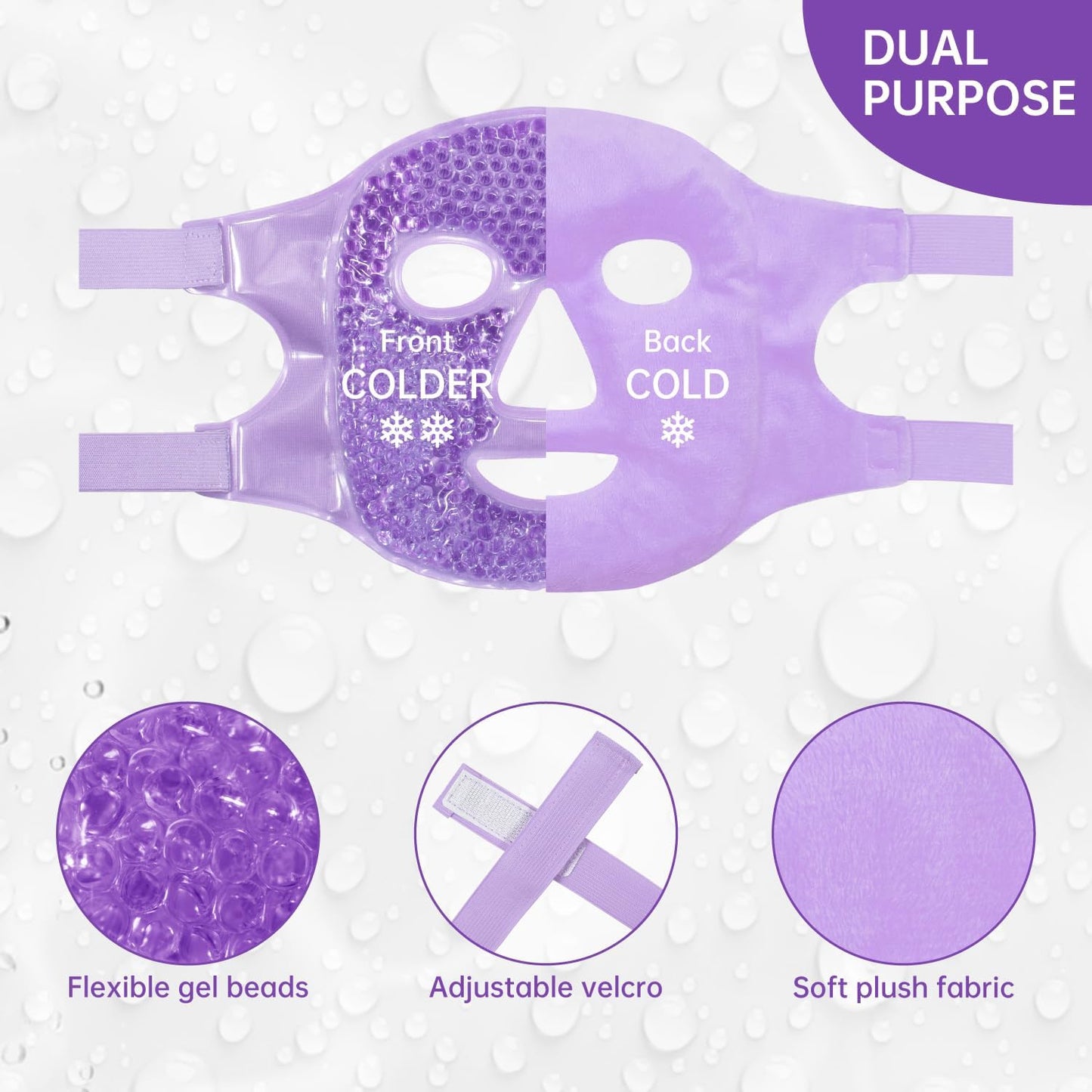 Face Eye Mask Ice Pack for Reducing Puffiness, Bags Under Eyes, Puffy Dark Circles, Migraine,Hot/Cold Pack with Soft Plush Backing (Purple #22)