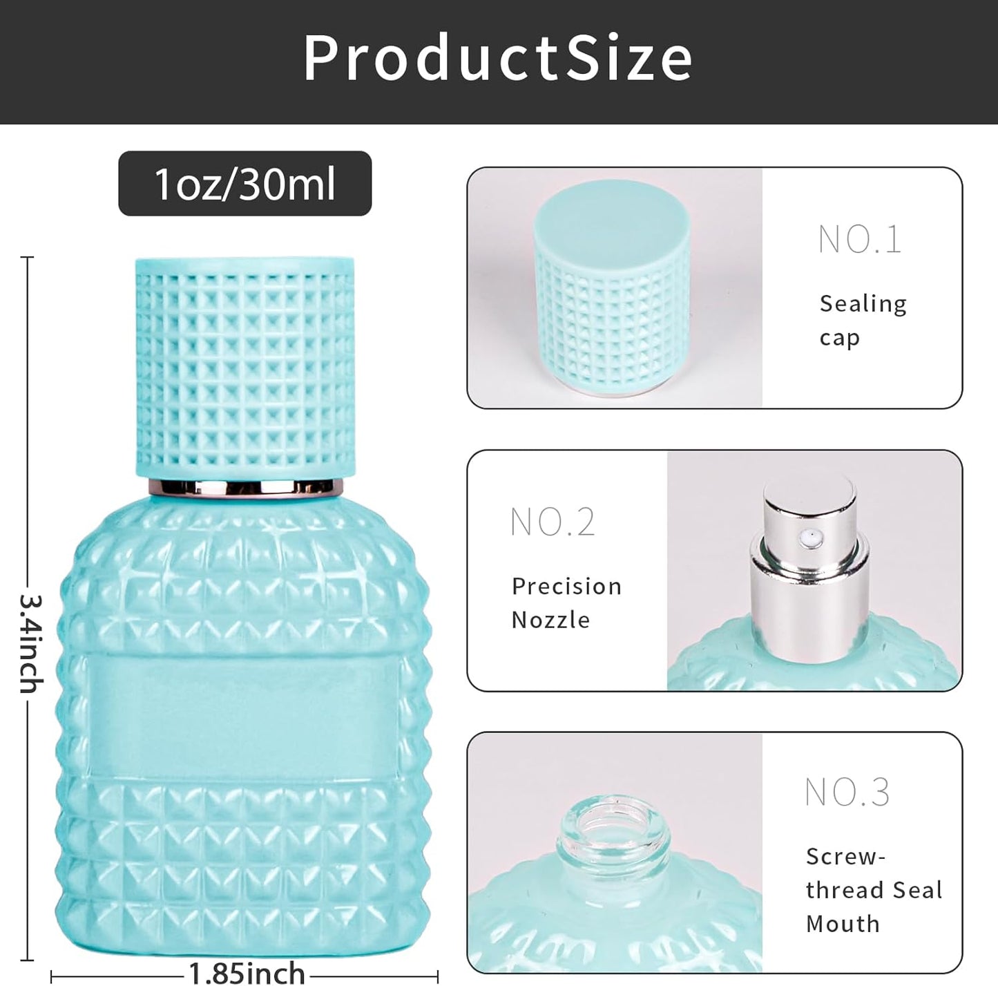 2 Pack 30ml Perfume Spray Bottles Empty, Refillable Glass Fine Mist Atomizer, Portable Travel Perfume Atomizers Fragrance Containers Sprayer for Cleaning, Essential Oils, Liquids (Blue)