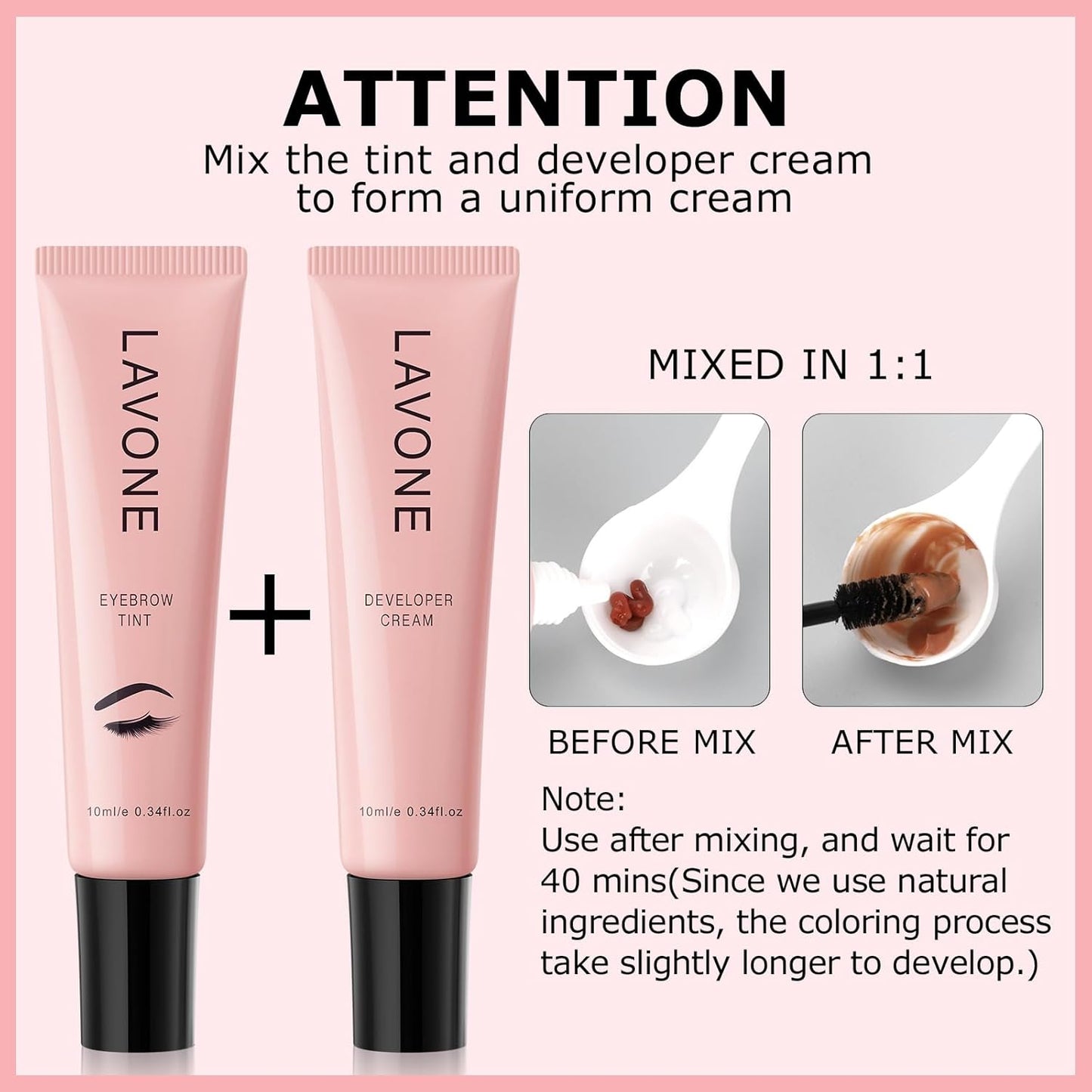 Eyebrow Color Kit with Brow Color & Eyebrow Pencil, 2-in-1 Natural Effects Eyebrow Makeup Set, Easy & Safe to Use 10ml - Black Brown