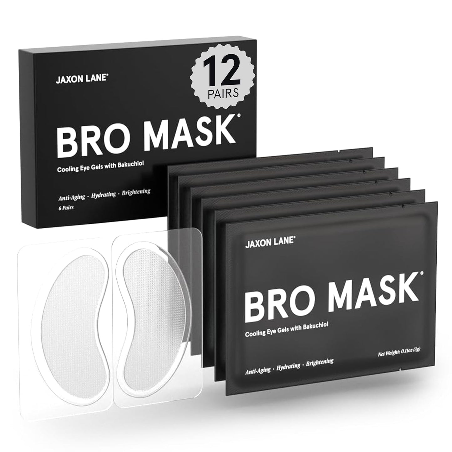 BRO MASK Under Eye Patches for Men Skin Care | Cooling Eye Masks for Dark Circles and Puffiness, Anti Aging Hydrogel Pads with Bakuchiol, Caffeine & Niacinamide, Eye Bags Treatment for Men (2X6 Pairs)