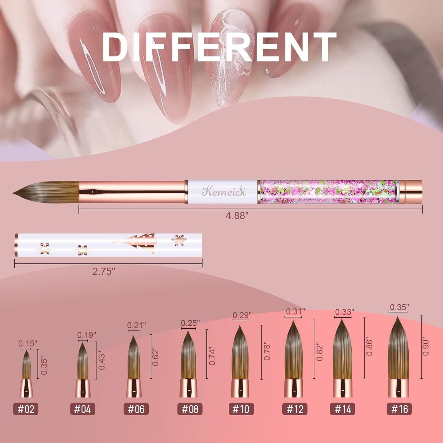 Acrylic Nail Brush Size 16,KEMEISI 100% Pure Kolinsky Nail Art Brushes Sturdy Handle Oval Shaped Acrylic Powder Nail Design Tools for Professional Manicure DIY Home Salon (White)