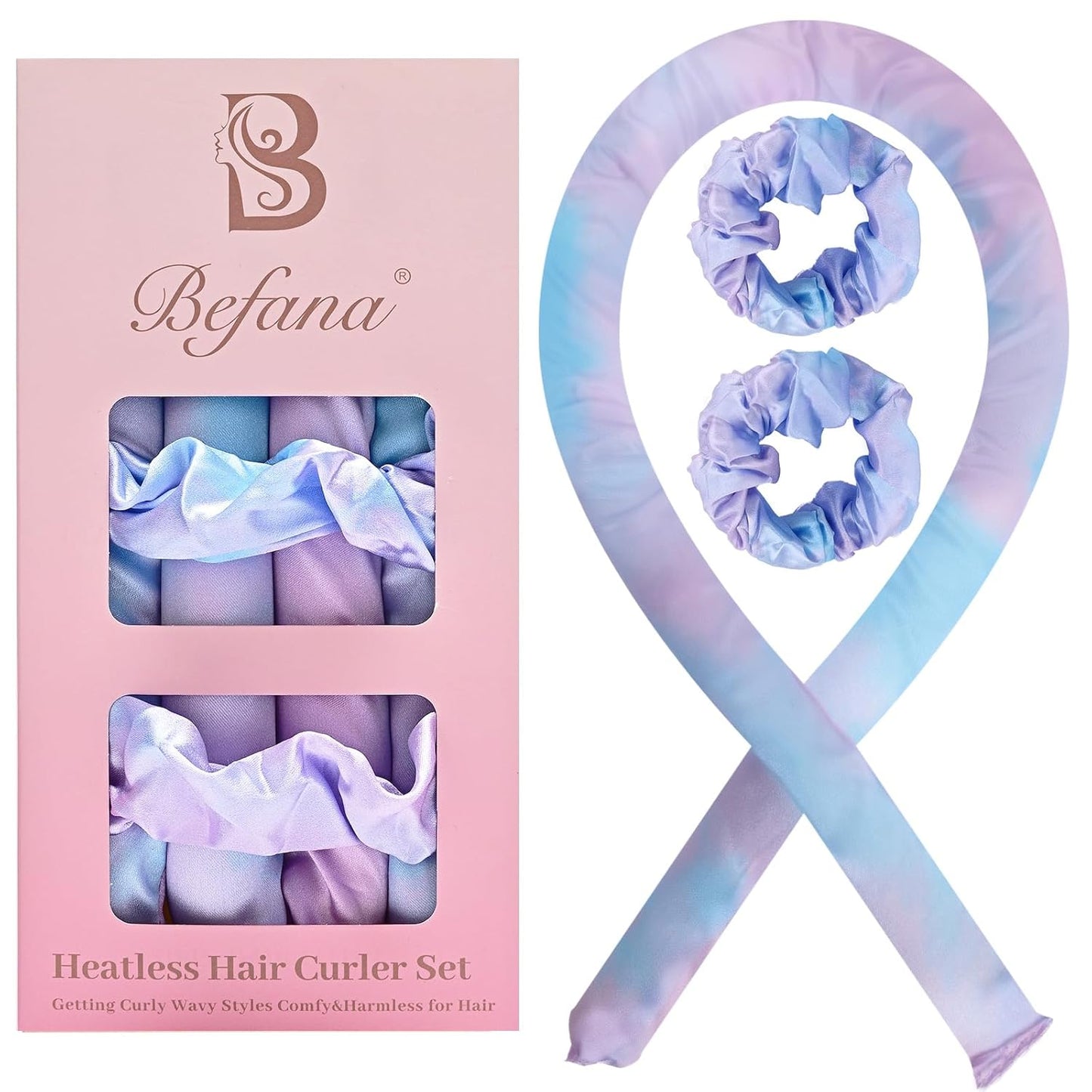 Satin Heatless Curling Set,Overnight Curls Hair Rollers with Hair Scrunchies,Sleep-Friendly Damage-Free Curlers for Soft Natural Waves (Galaxy)