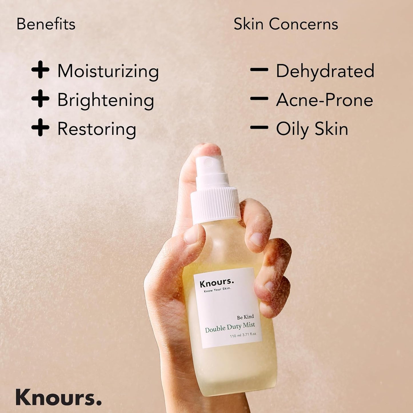 Knours Korean Cycle-Conscious 3 M's Hydrating Jojoba Oil + Aloe Vera H2O | Knours Be Kind Face Mist Spray | Vegan Squalane | Dry, Sensitive Skin | for Redness | EWG Verified |110ml/3.72oz