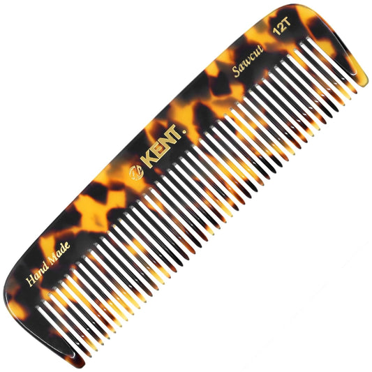 Kent 12T TY Wide Tooth Detangling Pocket Comb - Handmade for Thick, Curly, and Wavy Hair, Large Tooth Grooming Comb for Hair, Beard, and Mustache - Saw-Cut