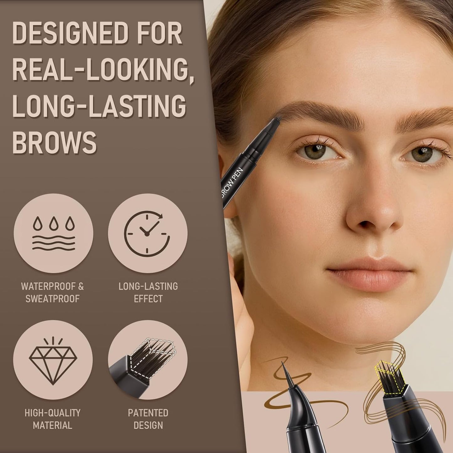 Dual-Ended Microblading Eyebrow Pencil for Women, 2 in 1 Liquid Eyebrow Pencil with Curved Tip and 4D Brow-Fection Microblading Pen, Shaped Fill HairLike Waterproof Lasting Eyebrows 02 Brown
