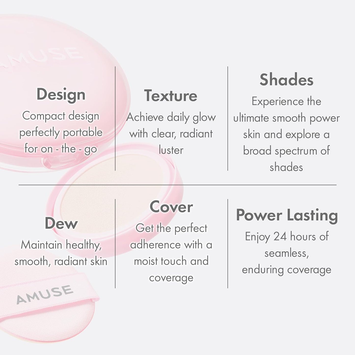 Amuse SEOUL DEW POWER VEGAN CUSHION FOUNDATION | Dewy, glow, long-lasting, double coverage, clean beauty, lightweight, natural look, foundation for sensitive skin, hydrating cushion (1.5 NATURAL)