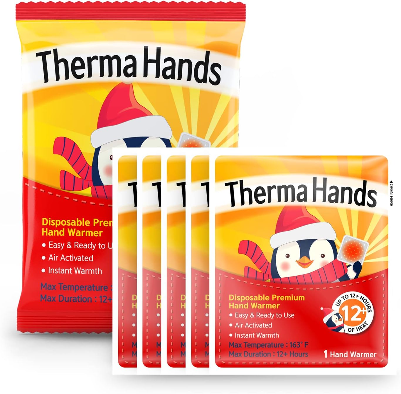 Hand Warmers - Premium (Size: 3.5 inch x 4 inch, Duration: 12+ Hours, Max Temp: 163 F) Air-Activated, Convenient, Safe, Natural, Odorless, & Long Lasting Hand Warmers