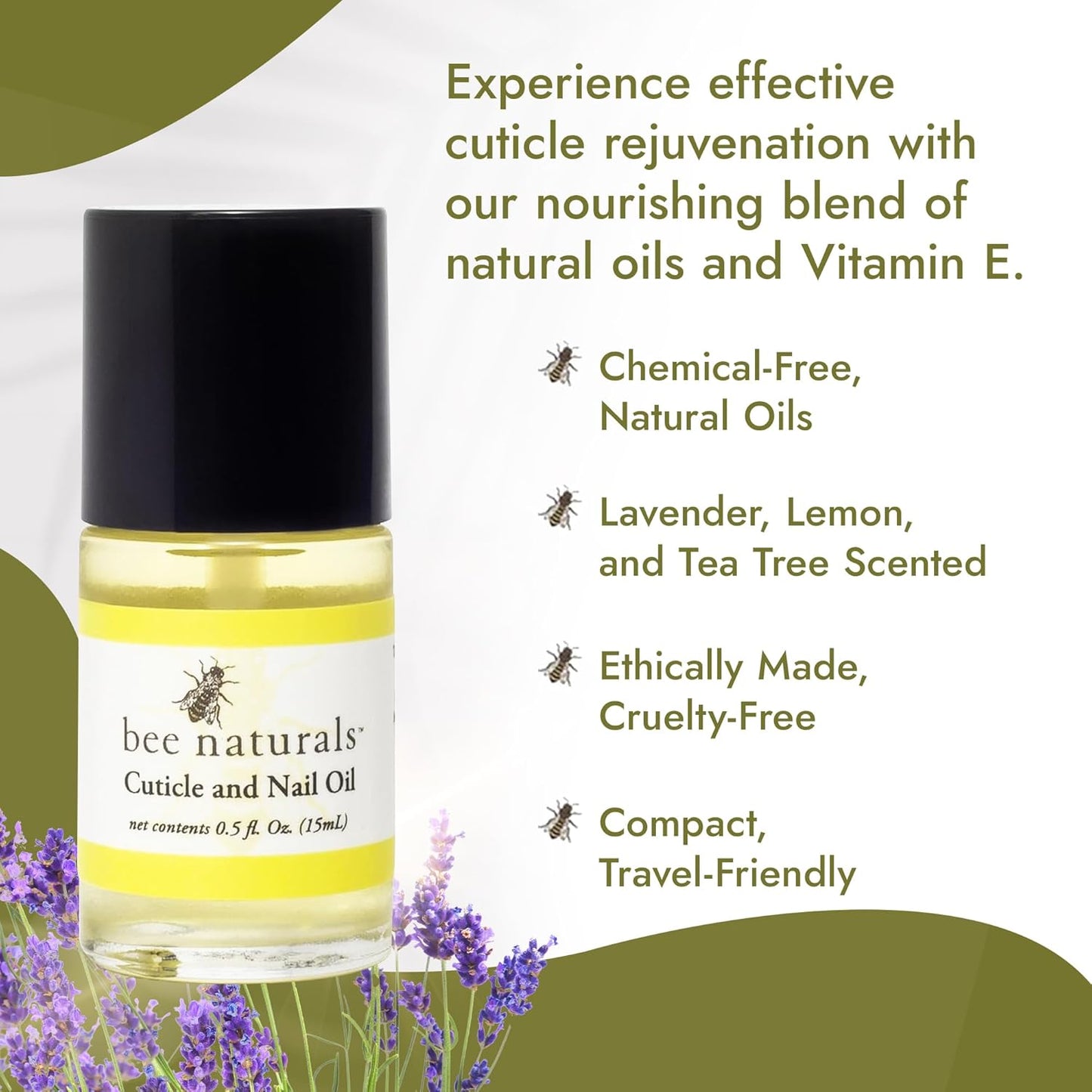 Bee Naturals Quick Fix Cuticle Oil Pen - Vitamin E Enriched Nail Revitalizer - Soothe & Repair with Lavender & Lemon Essence - Ideal for On-the-Go Nourishment Travel-Sized - Cruelty-free