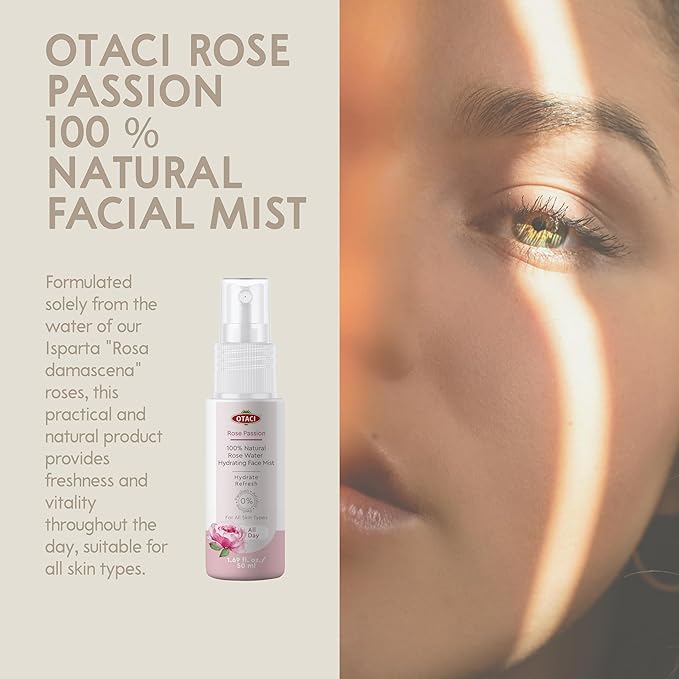 OTACI Rose Passion Face Mist Spray – 100% Natural Rose Water Hydrating Mist for Glowing, Refreshed Skin – Travel Size 50ml – Vegan, Alcohol-Free, for All Skin Types
