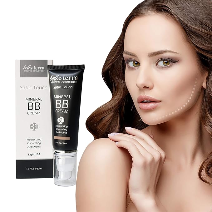 Bellaterra Cosmetics BB Cream - Tinted Moisturizer, Mineral Foundation Makeup, Light 102 | Skin Perfector, 1.69 oz