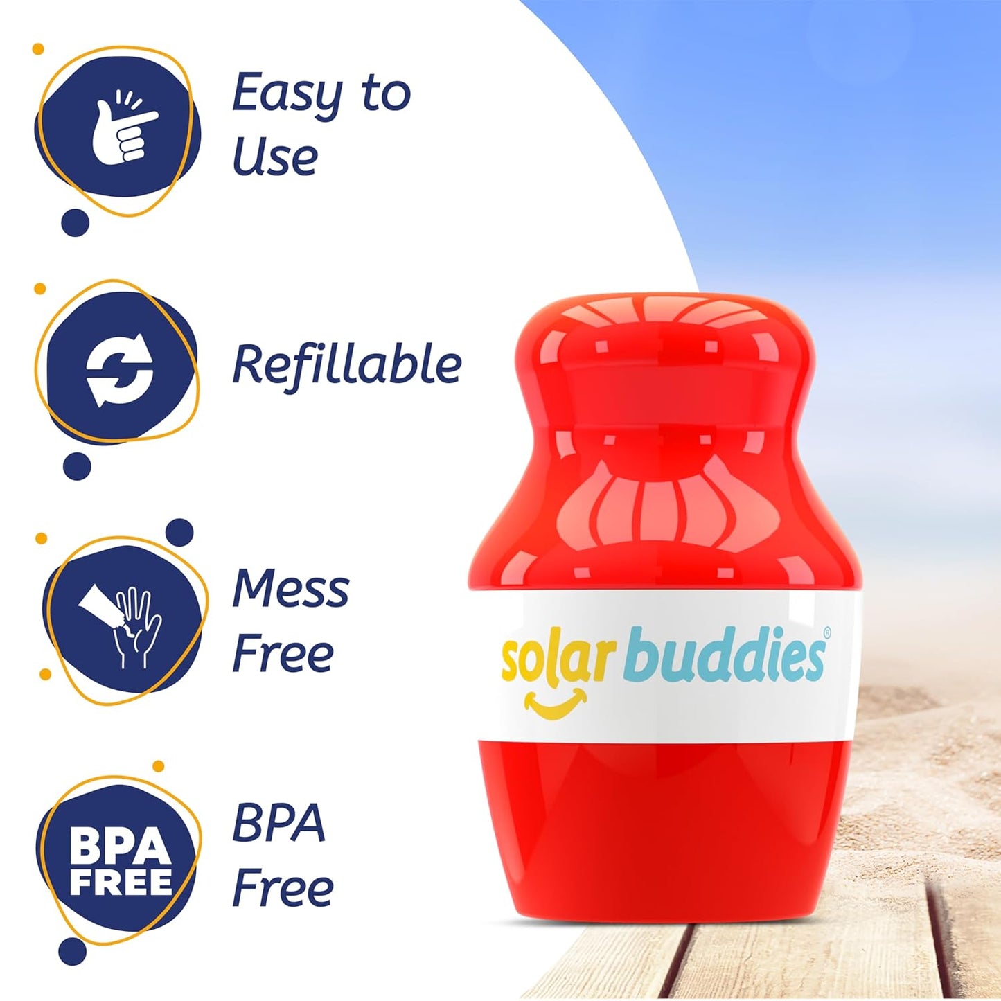 Solar Buddies Bag Bundle & Carabina Clip - Full Red - Refillable Roll on Sponge Sunscreen, Suncream & Lotion Applicator For Kids, Adults & Families - Holds 3.4fl oz, Perfect Size for Travel