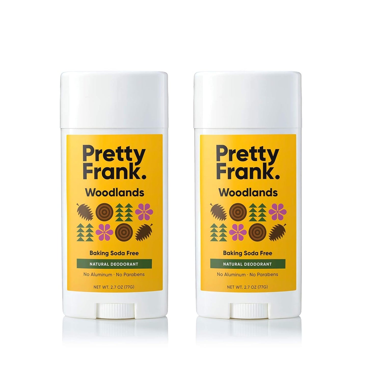 Pretty Frank Natural Aluminum-Free Deodorant Stick, Baking Soda-Free, Woodlands (2-Pack) | Sensitive Skin Friendly, Effective Odor Control for Women & Men, Organic Ingredients and Essential Oils