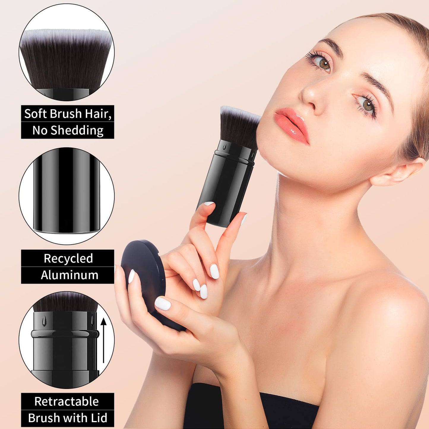 Falliny Makeup Brushes Retractable, Travel Powder Foundation Kabuki Brush, Portable Face Liquid Foundation Sunscreen Brush with Cover for Blending Liquid, Bronzer,Cream or Flawless Powder Cosmetics