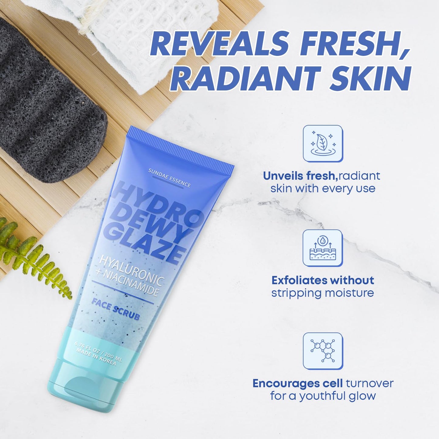 Hyaluronic Acid Facial Scrub - Dermatologist Tested, Anti-Aging, Korean Skin Care, Hydrates & Plumps Dry Skin, Improves Texture & Firmness - Gentle, Vegan, 95% Natural - 1 Pack