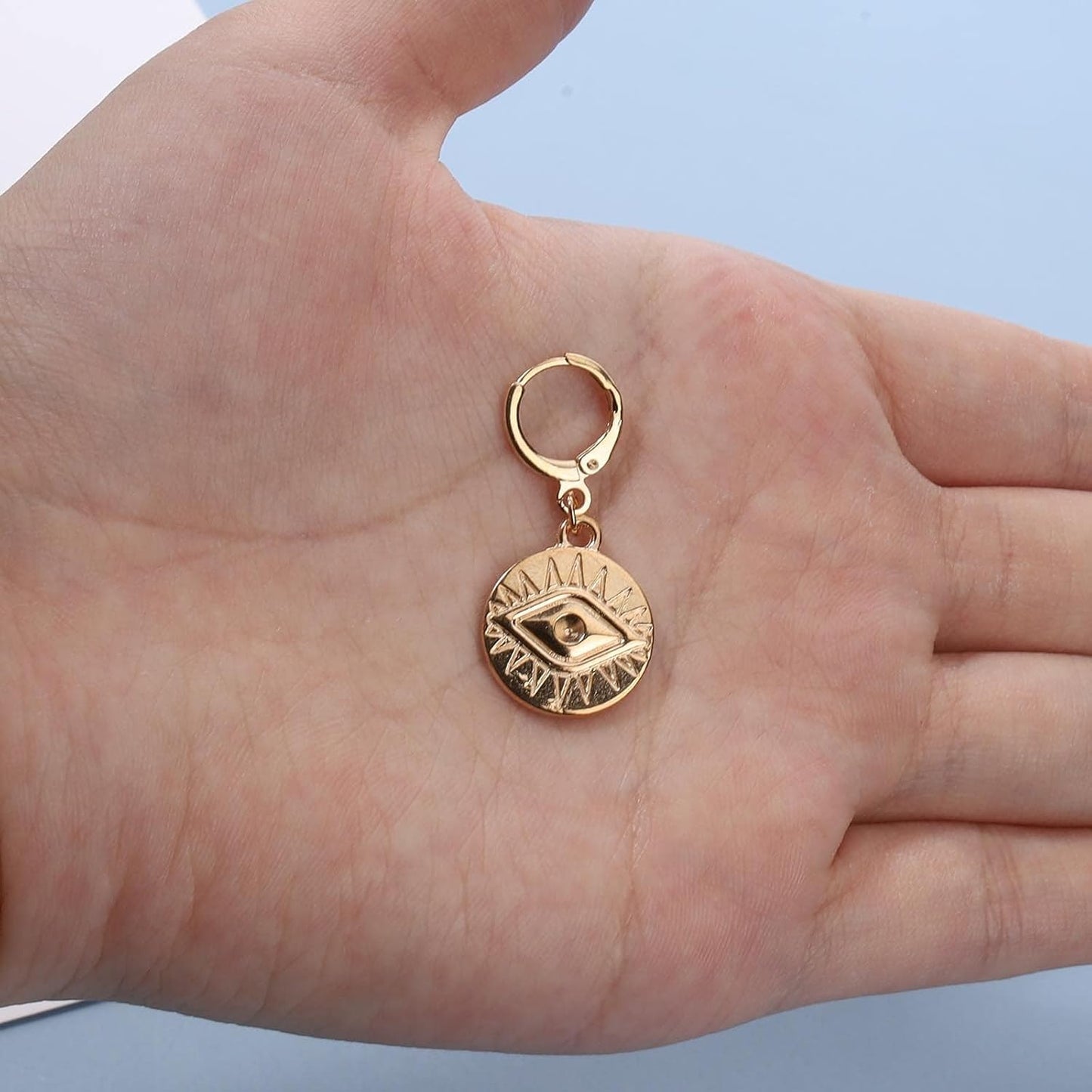 Evil Eye Coin Earrings Gold Disc Drop Earrings Evil Eye Hoop Earrings Vintage Lucky Charm Earrings Jewelry for Women and Girls