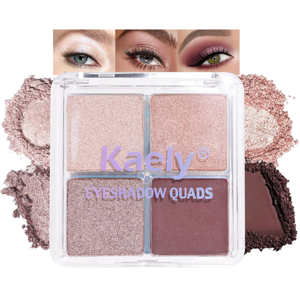 Kaely Powder Eyeshadow Quad, Pearl Mauve Glitter Shimmer Eyeshadow Palette Makeup, Neutral Eye Shadow Palette for Older Women Pigmented Waterproof, sombras para ojos, Blendable, Cruelty-free, 11