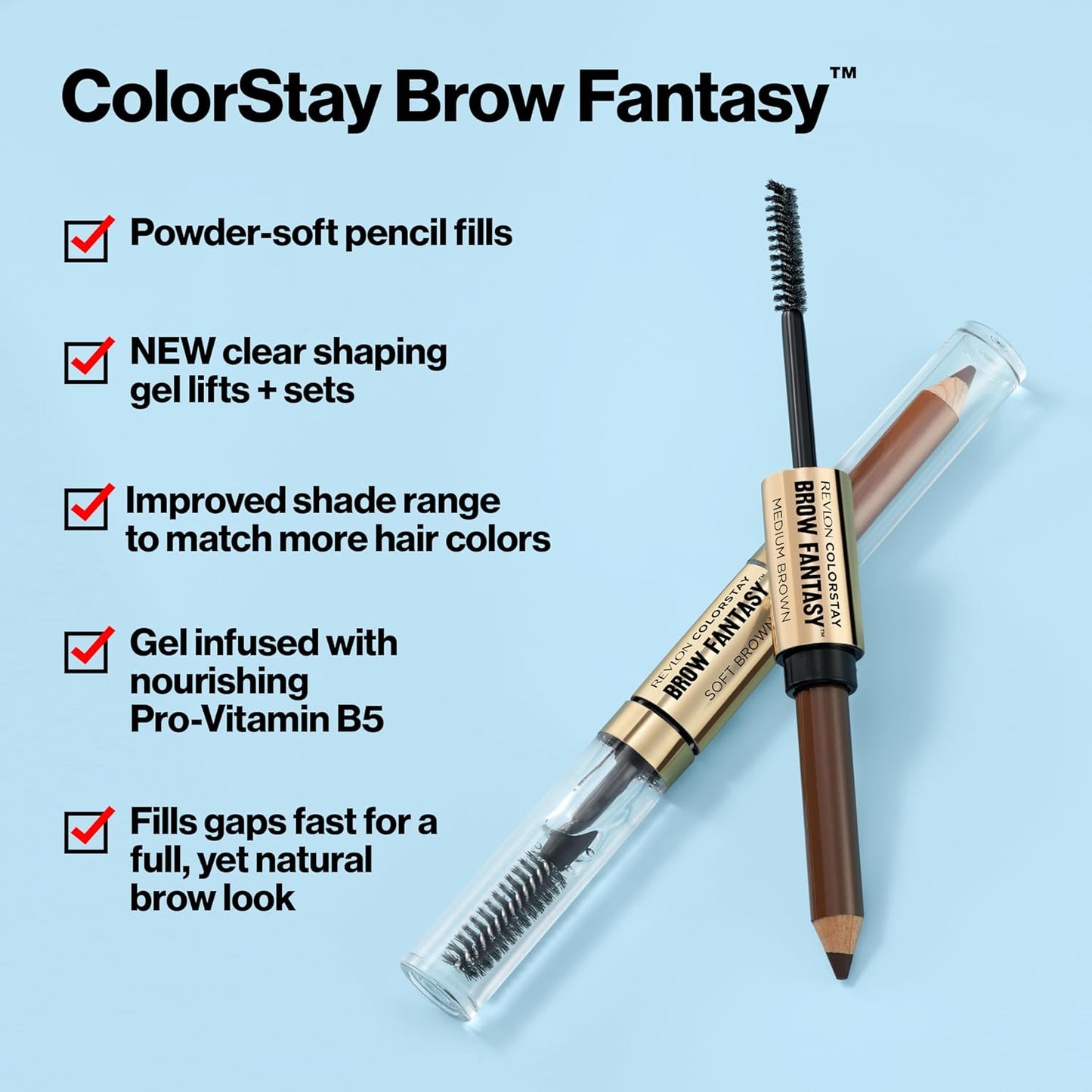 Revlon ColorStay Brow Fantasy, All In One Eyebrow Powder Pencil with Shaping Clear Gel, Gel Infused with Panthenol, Smudge-proof, 16HR Visibly Full Brows, 003 Medium Brown