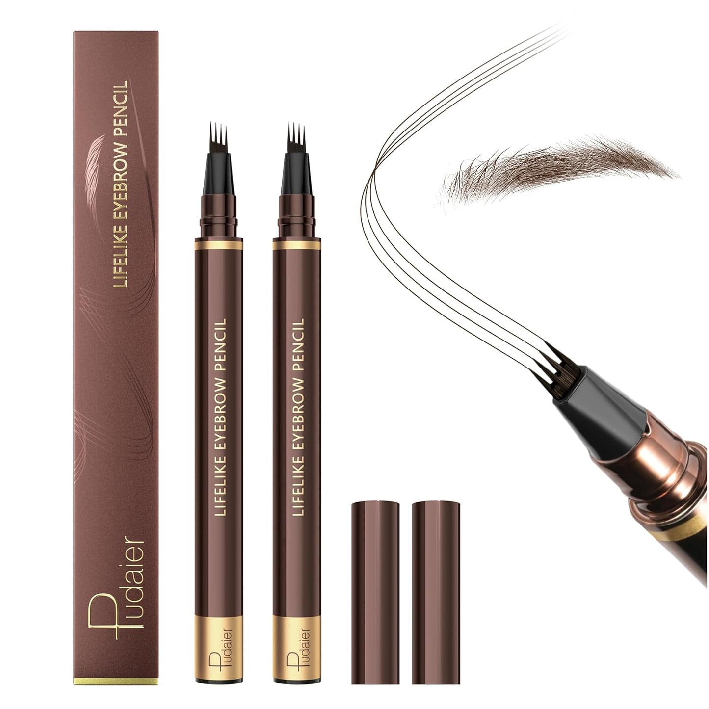 2 Pack Eyebrow Pen, Waterproof Microblading Eyebrow Pencil, 4 Tip Precise Eye Brow Makeup Pen for Women to Effortlessly Create Hair Like Natural Brows, Non Dry Out and Last All Day (Black Brown)