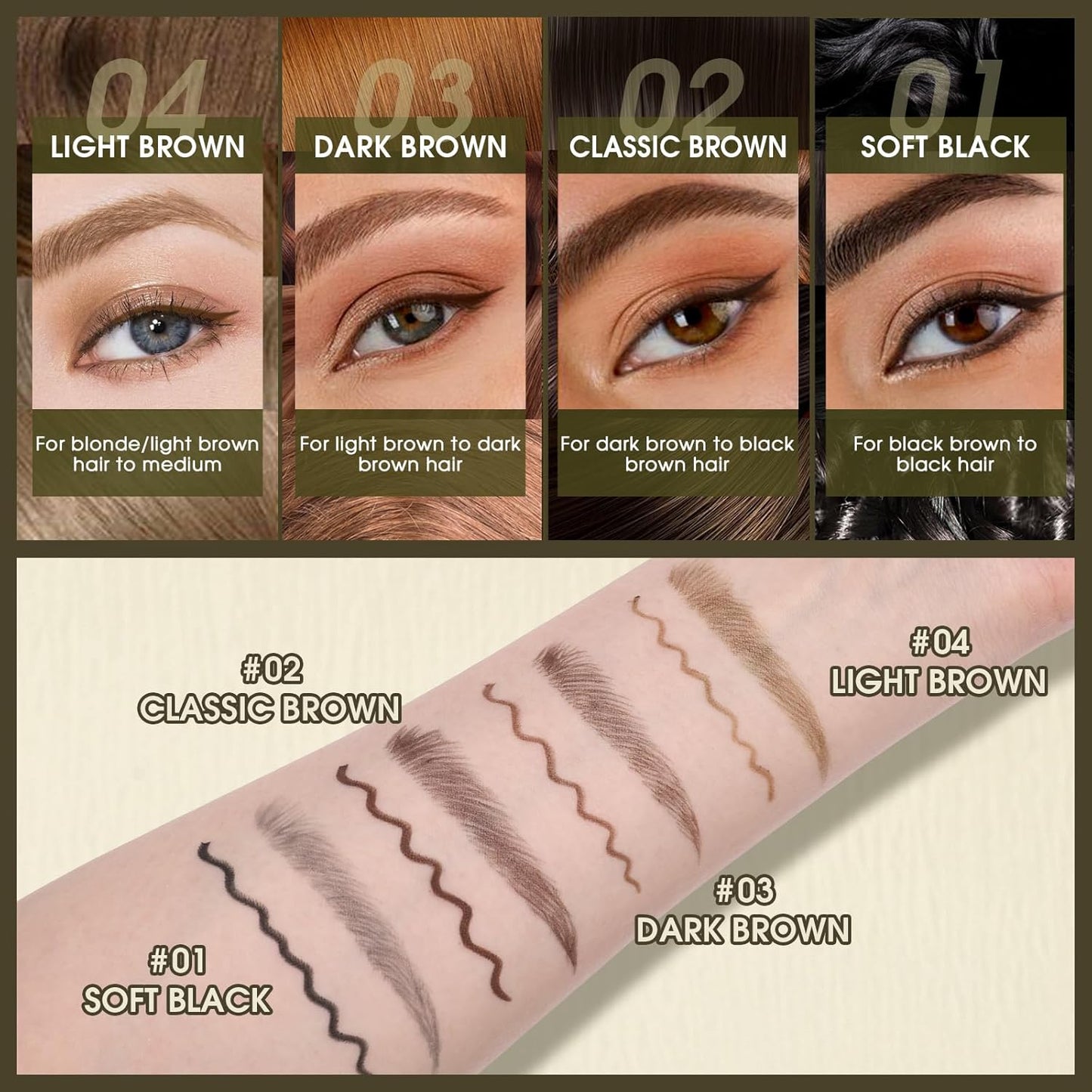 UCANBE Eyebrow Pencils for Women with Spoolie Brush, Dual-Ended Eyebrow Pen with 4-Fork-Tip & Gel Eyeliner, Microblading Brow Pen with Eyeliner Pencil + Brow Brush for Hair Like Brows, Light Brown